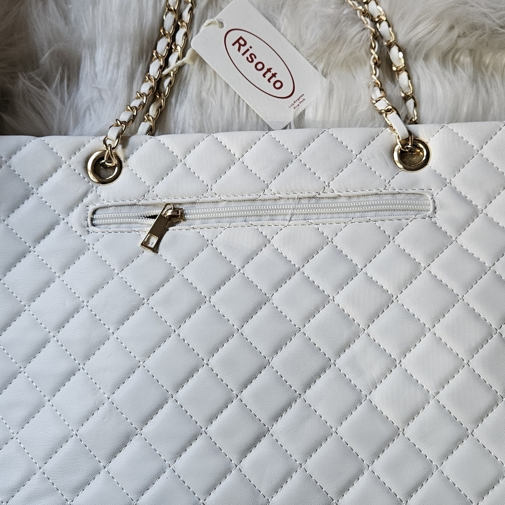 Othr White Quilted Shoulder Bag with Gold Chain